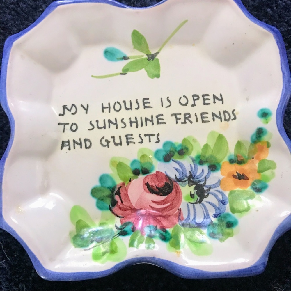 Ceramic Dish, SpoonRest “My House is open to Sunshine, Friends & Guests”